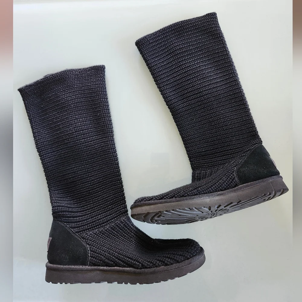 UGG Black Cardy Knit Slouchy Cabincore Granolagirl Boots Size 11
